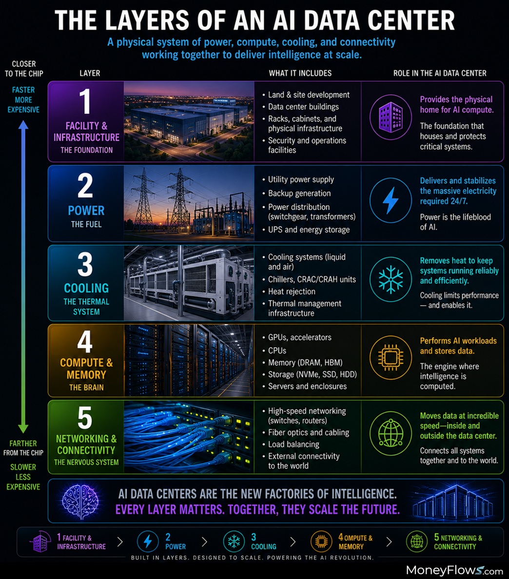 5 layers of an AI data center | MoneyFlows.com